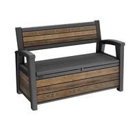 Keter Banc de Jardin déco, Finition Effet Bois Walnut, Compartiment de Rangement, 227L, 151,7 x 72,5 x 70 H cm