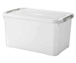 KETER Boite Handy Plus 65L - Boite de Rangement Multifonction - Plastique 100% Recy vec Roues et Système de Fermeture Rapide - Pour Stocker Tout Type de Choses - 40x60x39cm - Blanc