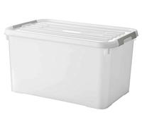 KETER Boite Handy Plus 65L - Boite de Rangement Multifonction - Plastique 100% Recy vec Roues et Système de Fermeture Rapide - Pour Stocker Tout Type de Choses - 40x60x39cm - Blanc