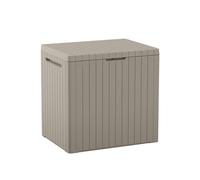 Keter City - Boîte de rangement d'extérieur en résine de 100 litres et table d'appoint pour meubles de terrasse pour accessoires de piscine et de jardin, beige