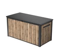 Keter Coffre de jardin Sierra 643L | 144 x 67 x 73 cm | Plastique aspect bois (pin) | Couvercle avec vérins à gaz | Verrouillable