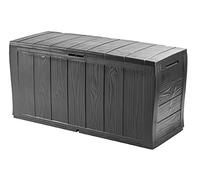 Keter Coffre en résine effet bois 270 L verrouillable à roulettes Gris Graphite 117×45×57,5 cm