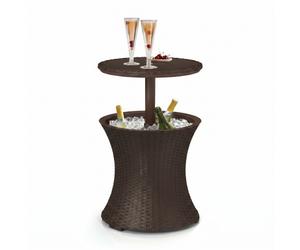 Keter Cool Bar table glacière 30 L en résine aspect rotin marron 57 x 50 x 50 cm avec table rétractable