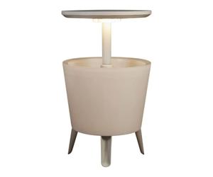 Keter Cool Bar table glacière lumineuse 30 L en résine aspect rotin blanc 57 x 50 x 50 cm avec LED et table rétractable (231366)