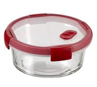 Keter CURVER Smart COOK - Récipient avec base en Verre 1,2L Rond - Boîte Etanche et Hermétique - Pour Cuisiner au Four ou Conserver au réfrigérateur - 19,8 x 19,8 x 8,1 cm - Rouge
