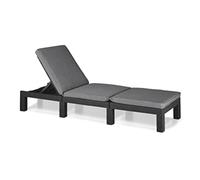 KETER Daytona Chaise Longue de Luxe pour Jardin, terrasse et Balcon avec tête réglable, Coussin, en Plastique, Aspect rotin Plat, Gris, 195 x 65 x 25,5 cm