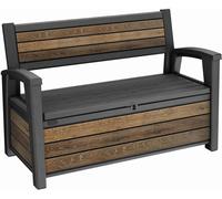 Keter Banc de Jardin déco, Finition Effet Bois Walnut, Compartiment de Rangement, 227L, 151,7 x 72,5 x 70 H cm