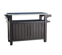 Keter Desserte exterieure Unity XL, armoire de rangement en résine verrouillable, texture bois, Graphite - 207L - 134x51.7x89.6 cm