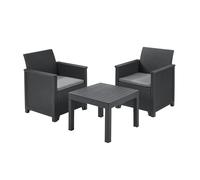 Keter Emma Balcony Salon de Jardin composé de Deux fauteuils et d'une Table Basse, Finition Effet rotin, idéal pour Balcon, terrasse et Patio, Graphite