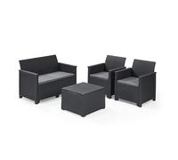 Keter Emma Lounge Set de Meubles de Jardin avec canapé 2 Places, 2 fauteuils et Table Basse, Graphite