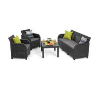 Salon de jardin SanRemo 5 places et table basse - imitation rotin tressé - gris graphite - Allibert By Keter