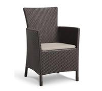 Keter Iowa Fauteuil de Jardin pour extérieur et intérieur avec Coussin Inclus, résine avec Finition en rotin Plat, Couleur Marron