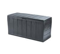 Keter Coffre en résine effet bois 270 L verrouillable à roulettes Gris Graphite 117×45×57,5 cm