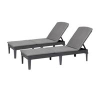 Keter Lot de 2 Bain de Soleil Jaipur avec Table Base - Anthracite - Résine Résistante aux Intempéries