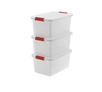 Keter Lot de 3 boîtes de rangement en plastique avec couvercle K-Latch L, transparentes, dotées de poignées, idéales pour vêtements et comme rangement, adaptées pour armoires et garages, 43 L, 59 x 39
