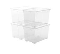 Keter Lot de 4 boîtes en plastique avec couvercle R Box XL, transparentes, équipées de roues, adaptées pour armoires et garages, 57 L, 56,5 x 38 x 36 cm
