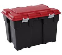 KETER Malle de Rangement Explorer 185L - Boîte multifonctions Pour Garage, Bricolage, Jardin, Cabanon -Poignées en ABS confortables - Couvercle à ouverture totale - 84,2 x 60,2 x 57 cm - Noir/rouge