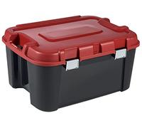 Keter Malle de Rangement Totem 60L - Boîte multifonction Cadenassable - Facile à Transporter, Poignées Confortables, 2 Roues- Pour Garage, Bricolage, Cabanon - 59 x 39,5 x 36 cm - Noir/rouge