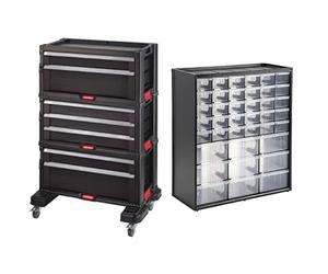 Keter Module Servante 7 Tiroirs - Servante d'Atelier pour Petits et Grands Outils & Stanley 1-93-981 Organiseur 39 Compartiments - Ossature en Polypropylène - Superposition Ou Fixation Murale