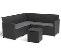 Keter Nora - Ensemble canapé d'angle de Jardin ou terrasse extérieur 5 Places avec Coussins Inclus et Table de Rangement d'appoint de 35 l, Couleur Graphite