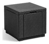 Table Cube Graphite - Imitation Rotin Tressé Avec Rangement - Allibert By Keter- Cubecushiongraph Gris