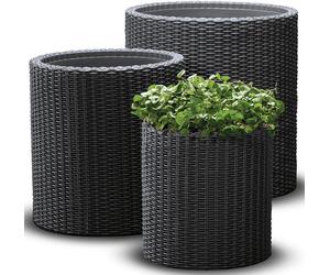 KETER S+M+L CYLINDER Ensembles de pots, trois pots, rotin, anthracite 17197934