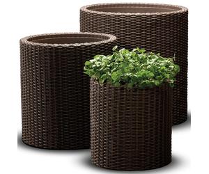 KETER S+M+L CYLINDER Ensembles de pots, trois pots, rotin, marron 17197934