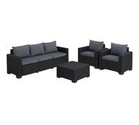 Keter Salon de Jardin 5 Places California : Canapé 3 Places + 2 fauteuils + Table Basse - Anthracite