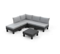 Keter Salon de Jardin Elements, composé de 5 modules composables à Piacimento et de Table Basse, avec Coussins sur Assise et Dossier, réalisé avec Finition Effet Bois, Couleur Graphite
