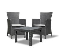 Keter Salon de jardin Rosario 216777 – 2 fauteuils 1 table, plastique aspect rotin, graphite
