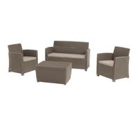 Keter Salon de Jardin Mia, Aspect rotin, 4 Places, Table avec Rangement, Cappuccino