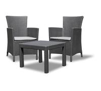 Keter Salon de jardin Rosario 216777 – 2 fauteuils 1 table, plastique aspect rotin, graphite