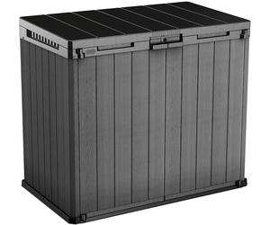 Keter Store-It-Out Darwin Armoire de rangement, 1150 l, résistante aux intempéries, aspect bois, verrouillable, pour 2 poubelles de 240 l, 141 x 82 x 118 cm, gris