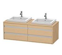 Ketho Duravit vasque KT6757B3030 140x55x49,6cm, pour vasque à encastrer, 4 tiroirs, découpe des deux côtés, chêne naturel