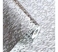 Ketian Luxe moderne épais Feuille d'argent mosaïque Fond scintillement Mur Rouleau de papier/hôtel/de plafond décoratif/barre de rouleau de papier peint Couleur argent 1.73 'Lx32.8'l=57 Pieds carrés.