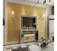 KeTian Rouleau de papier peint non tissé, luxueux motif damassé moderne de style victorien en relief texturé pour le salon/chambre à, or jaune, 0.53m x 10m = 5.3 m2
