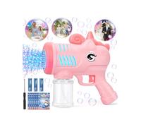 KETIEE Machine à Bulles de Savon, Licorne Pistolet à Bulles pour Enfants avec 6 Bulles de Savon Liquide avec Lumière, Licorne Machine à Bulle Jouet d'anniversaire, Rose