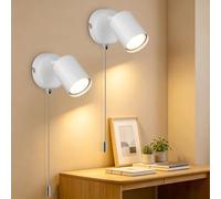 Ketom 2 Pièces Appliques Murales Intérieure GU10, Spot Mural Blanc Moderne | Applique Murale avec Interrupteur à Tirette, Applique LED Réglable Industrielle, pour Chambre, Salon, Couloir, Sans Ampoule