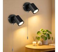 Ketom 2 Pièces Appliques Murales Intérieure GU10, Spot Mural Noir Moderne | Applique Murale avec Interrupteur à Tirette, Applique LED Réglable Industrielle, pour Chambre, Salon, Couloir, Sans Ampoule