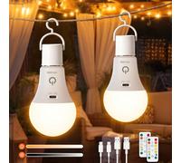 Ketom Lot de 2 Ampoules Rechargeables avec Télécommande, Ampoule Sans Fil E27, 3 Températures de Couleur, 7W Dimmable, Touch Control, Ampoule LED Rechargeable USB Avec Minuterie