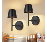 Ketom Lot de 2 Applique Murale Sans Fil Intérieur, Lampe Murale Sans Fil avec Telecommande, 3 Températures de Couleur & Dimmable, Minuterie, Applique Rechargeable USB pour Chambre, Salon, Tige Courte