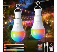Ketom Lot de 2 RGB Ampoules Rechargeables avec Télécommande, Ampoule Sans Fil E27, 3 Températures de Couleur, 7W Dimmable, Contrôle des Boutons, Ampoule LED Rechargeable USB avec Minuterie
