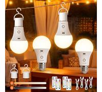 Ketom Lot de 4 Ampoules Rechargeables avec Télécommande, Ampoule Sans Fil E27, 3 Températures de Couleur, 7W Dimmable, Touch Control, Ampoule LED Rechargeable USB avec Minuterie