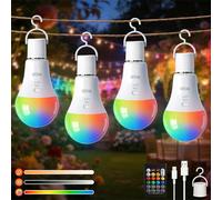Ketom Lot de 4 RGB Ampoules Rechargeables avec Télécommande, Ampoule Sans Fil E27, 3 Températures de Couleur, 7W Dimmable, Contrôle des Boutons, Ampoule LED Rechargeable USB avec Minuterie
