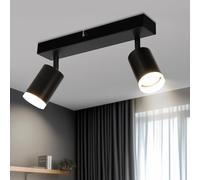 Ketom Plafonnier Spot LED Orientable, Luminaire Spot Plafonnier GU10, Plafonnier Pivotant LED 2 Spot Noir, Moderne Applique Plafond Interieur pour Cuisine, Salon, Chambre, Sans Ampoule