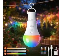 Ketom RGB Ampoules Rechargeables avec Télécommande, Ampoule Sans Fil E27, 3 Températures de Couleur, 7W Dimmable, Contrôle des Boutons, Ampoule LED Rechargeable USB avec Minuterie