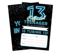 Ketsord Lot de 20 cartes d'invitation pour 13e anniversaire - 13 ans - 10,2 x 15,2 cm - Double face à remplir - Avec 20 enveloppes, 13 ans - B14