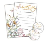 Ketsord Lot de 20 invitations et autocollants de remerciement pour fête prénatale - Invitations, enveloppes et autocollants ronds de remerciement, révélation du sexe, annonce de bébé (A08)