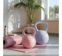 Kettlebell avec poignées antidérapantes et schéma de couleurs macaron. Rempli de sable de mer et de sable de fer, il est conçu pour les entraînements à domicile afin de sculpter les hanches et les jam