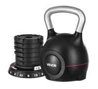 VEVOR Kettlebell Réglable avec 7 Niveaux de Poids 1,5/3/4,5/6/7,5/9/10 kg, Poids de Musculation avec Poignée en Aluminium Moulé sous Pression et Matériau ABS, pour Entraînement de Préhension Fitness
